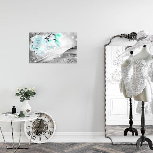 Runa Art Bild Blumen Abstrakt Modern Wandbilder Wohnzimmer 1 Teilig - Made In Germany - Diamant Grau Türkis Flur 035315c