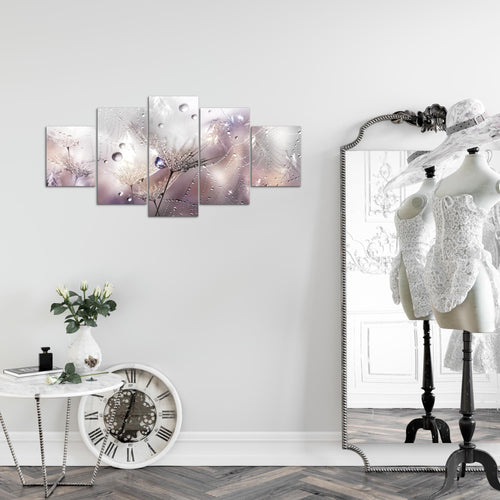 Runa Art Wandbilder Blumen Pusteblumen 5 Teilig Bild auf Vlies Leinwand Deko Wohnzimmer Morgentau Rosa Grau 043152b