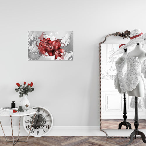 Runa Art Bild Blumen Lilien Modern Wandbilder Wohnzimmer 1 Teilig - Made In Germany - Abstrakt Rot Weiß Flur 016515b