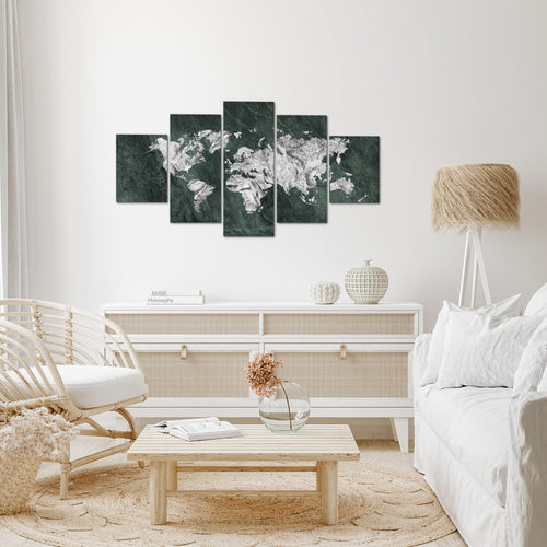 Runa Art Wandbilder Weltkarte 5 Teilig Bild auf Vlies Leinwand Deko Büro Wohnzimmer Karte Beton Grün 002952c