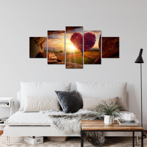 Runa Art Wandbilder Natur Gebirge 5 Teilig Bild auf Vlies Leinwand Deko Wohnzimmer Schlafzimmer Baum Herz Beige Rosa 607652c