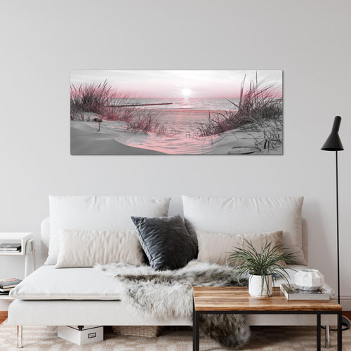 Runa Art Wandbild Landschaft 100 x 40 cm Modern Bild auf Vlies Leinwand Rosa Wohnzimmer Schlafzimmer Büro Strand 041712b