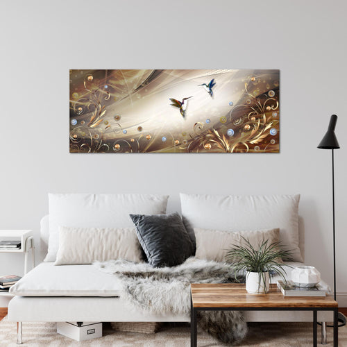 Runa Art Wandbild Vintage Vogel 1 Teilig 100 x 40 cm Modern Bild auf Vlies Leinwand Abstrakt Wohnzimmer Schlafzimmer Biege Braun 038312a