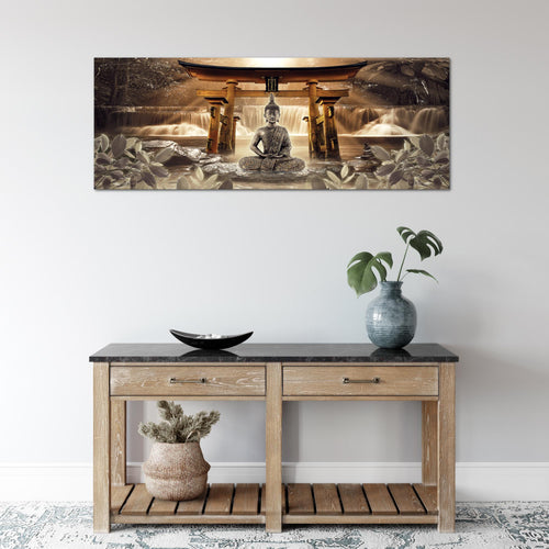 Runa Art Wandbild Feng Shui Buddha 1 Teilig 100 x 40 cm Modern Bild auf Vlies Leinwand Wellness Zen Wohnzimmer Schlafzimmer Braun 036412b
