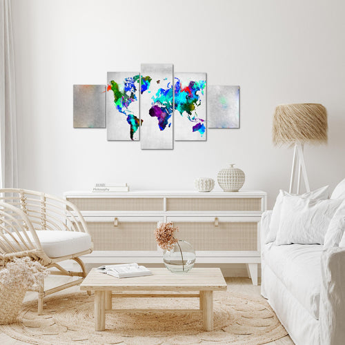 Runa Art Wandbilder Weltkarte 5 Teilig Bild auf Vlies Leinwand Deko Büro Wohnzimmer Stein Beton Bunt 108852b