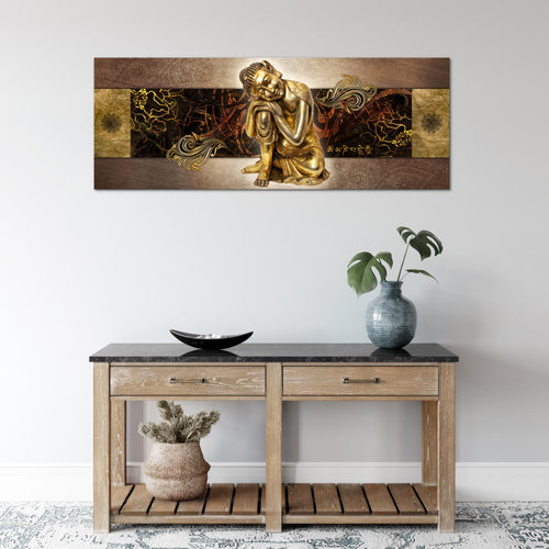 Runa Art Wandbild Buddha Zen 1 Teilig 100 x 40 cm Modern Bild auf Vlies Leinwand Feng Shui Wohnzimmer Schlafzimmer Gold 041312a