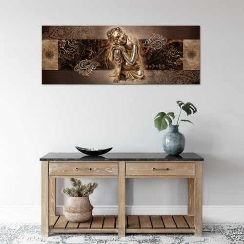 Runa Art Wandbild Buddha Zen 1 Teilig 100 x 40 cm Modern Bild auf Vlies Leinwand Feng Shui Wohnzimmer Schlafzimmer Braun 041312b