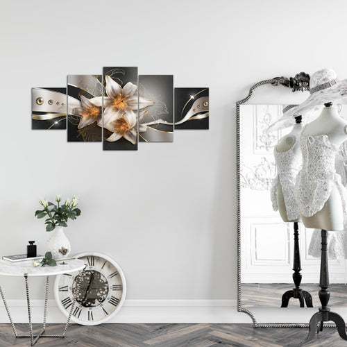 Runa Art Wandbilder Blumen Lilien 5 Teilig Bild auf Vlies Leinwand Deko Wohnzimmer Abstrakt Gelb Gold 039652a