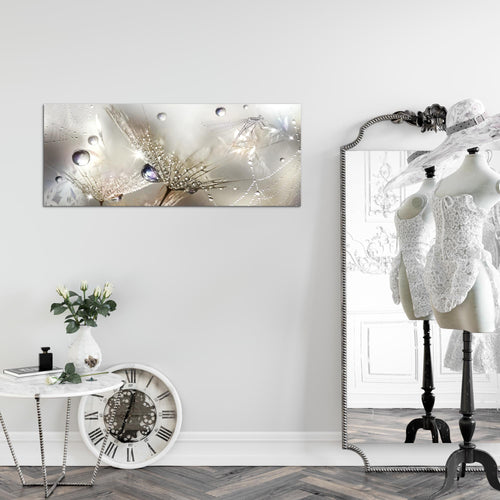Runa Art Wandbild Blumen Pusteblumen 100 x 40 cm Modern Bild auf Vlies Leinwand Morgentau Wohnzimmer Braun 043112a