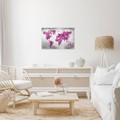 Runa Art Bild Weltkarte Modern Wandbilder Wohnzimmer Büro 1 Teilig - Made In Germany - Vintage Rosa Grau Flur 013315c