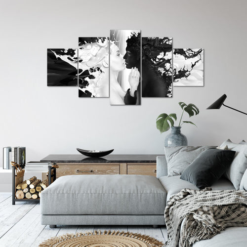 Runa Art Wandbilder Milk und Coffee 5 Teilig Bild auf Vlies Leinwand Deko Wohnzimmer Schlafzimmer Liebe Schwarz Weiss 005052b