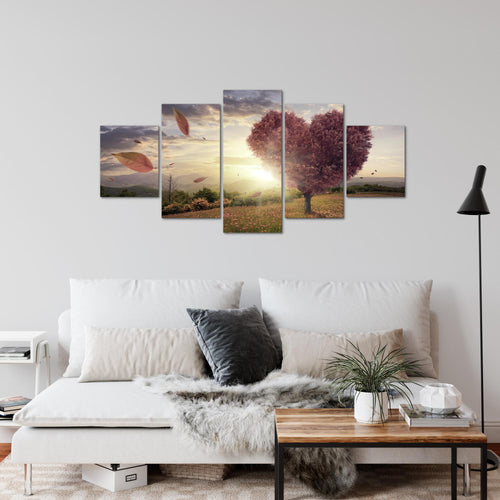 Runa Art Wandbilder Herbst Baum Herz 5 Teilig Bild auf Vlies Leinwand Deko Wohnzimmer Schlafzimmer Panorama Beige Braun 605852c