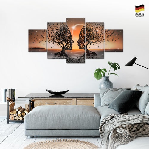 Runa Art Wandbilder Liebespaar 5 Teilig Bild auf Vlies Leinwand Deko Wohnzimmer Schlafzimmer Abstrakt Baum Orange 044852c