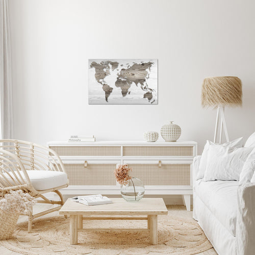 Runa Art Bild Weltkarte Modern Wandbilder Büro Wohnzimmer 1 Teilig - Made In Germany - Holzwand Schwarz Weiss Flur 035015c