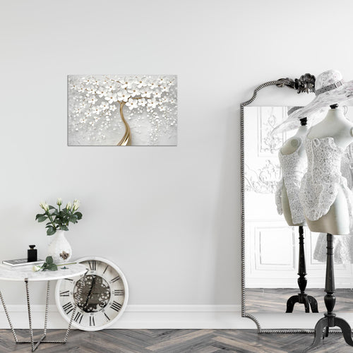 Runa Art Bild Blumen Modern Wandbilder Wohnzimmer 1 Teilig - Made In Germany - Abstrakt Baum Weiss Gold Flur 039715a