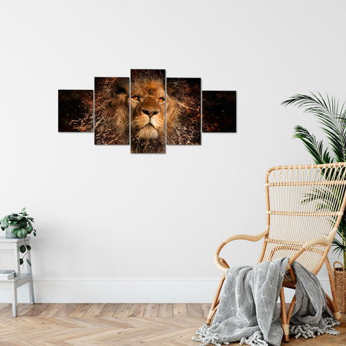 Runa Art Wandbilder Afrika Löwe 5 Teilig Bild auf Vlies Leinwand Deko Wohnzimmer Schlafzimmer Abstrakt Tiere Schwarz Gold 040752a