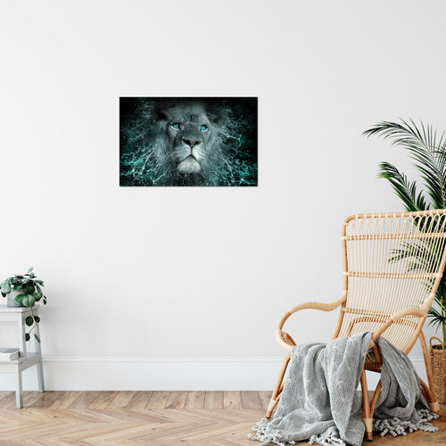 Runa Art Bild Afrika Löwe Modern Wandbilder Wohnzimmer Schlafzimmer 1 Teilig - Made In Germany - Abstrakt Tiere Schwarz Türkis Flur 040715b
