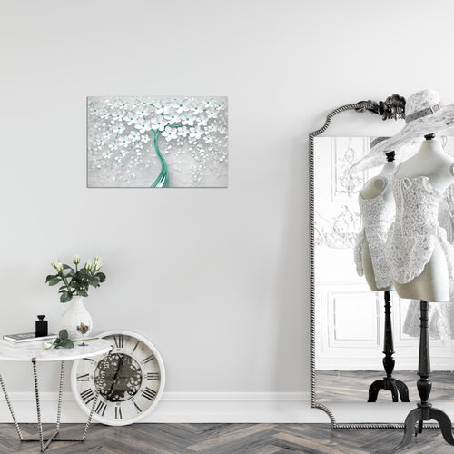 Runa Art Bild Blumen Modern Wandbilder Wohnzimmer 1 Teilig - Made In Germany - Abstrakt Baum Weiss Türkis Flur 039715b
