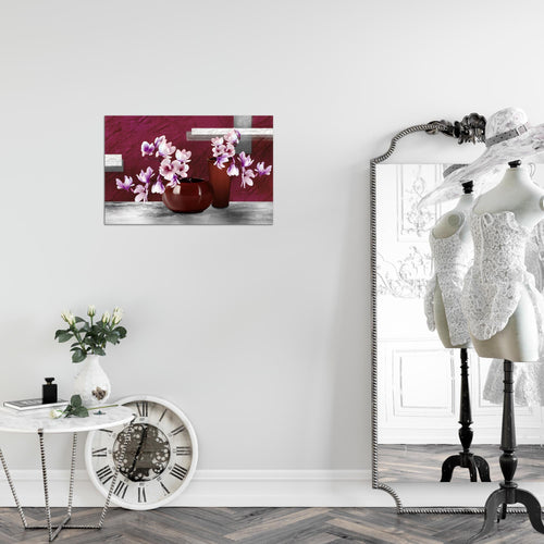 Runa Art Bild Blumen Abstrakt Modern Wandbilder Wohnzimmer 1 Teilig - Made In Germany - Blumenvase Grau Rot Flur 035215a