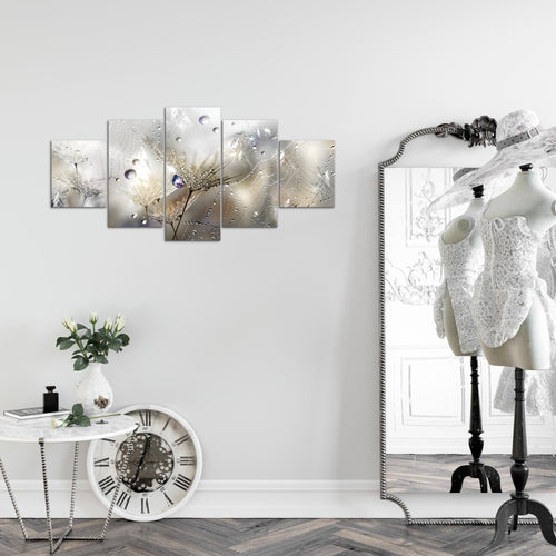 Runa Art Wandbilder Blumen Pusteblumen 5 Teilig Bild auf Vlies Leinwand Deko Wohnzimmer Morgentau Braun 043152a