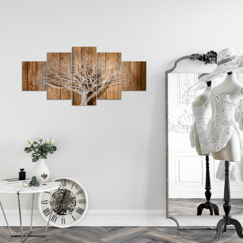 Runa Art Wandbilder Baum Abstrakt 5 Teilig Bild auf Vlies Leinwand Deko Wohnzimmer Holzmotiv Beige Braun 039952a