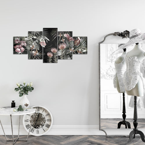 Runa Art Wandbilder Blumen 5 Teilig Bild auf Vlies Leinwand Deko Wohnzimmer Vintage Natur Grün 043352b