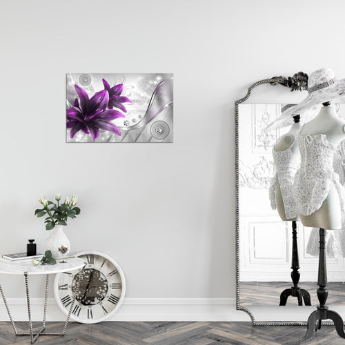 Runa Art Bild Blumen Lilien Modern Wandbilder Wohnzimmer 1 Teilig - Made In Germany - Abstrakt Grau Violett Flur 036815b