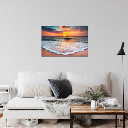 Runa Art Bild Strand Meer Modern Wandbilder Wohnzimmer Schlafzimmer 1 Teilig - Made In Germany - Sonnenuntergang Orange Flur 044515a