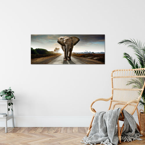 Runa Art Wandbild Afrika Elefant 100 x 40 cm Modern Bild auf Vlies Leinwand Tiere Wohnzimmer Schlafzimmer Braun 042612a