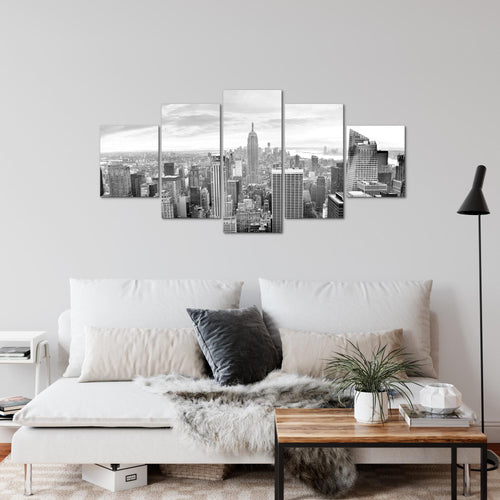Runa Art Wandbilder New York Skyline 5 Teilig Bild auf Vlies Leinwand Deko Wohnzimmer Büro Städte Schwarz Weiss 010252c