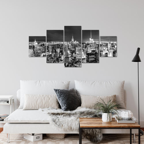 Runa Art Wandbilder New York Skyline 5 Teilig Bild auf Vlies Leinwand Deko Wohnzimmer Büro Amerika NY Schwarz Weiss 036252c