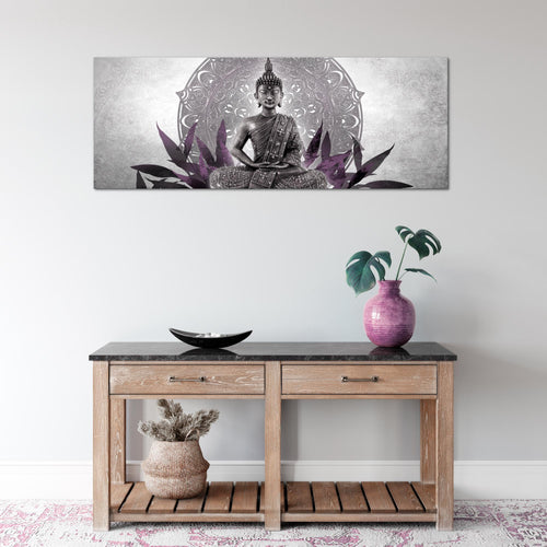 Runa Art Wandbild Buddha 1 Teilig 100 x 40 cm Modern Bild auf Vlies Leinwand Orientalisch Wohnzimmer Schlafzimmer Schwarz Weiss 031212c