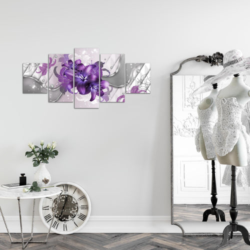 Runa Art Wandbilder Blumen Lilien 5 Teilig Bild auf Vlies Leinwand Deko Wohnzimmer Abstrakt Violett Lila 016552c