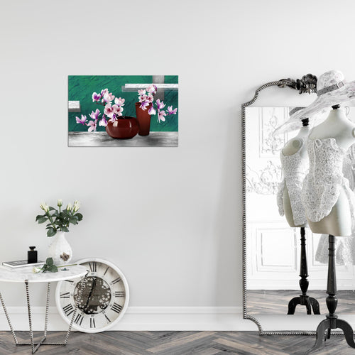 Runa Art Bild Blumen Abstrakt Modern Wandbilder Wohnzimmer 1 Teilig - Made In Germany - Blumenvase Türkis Grau Flur 035215b