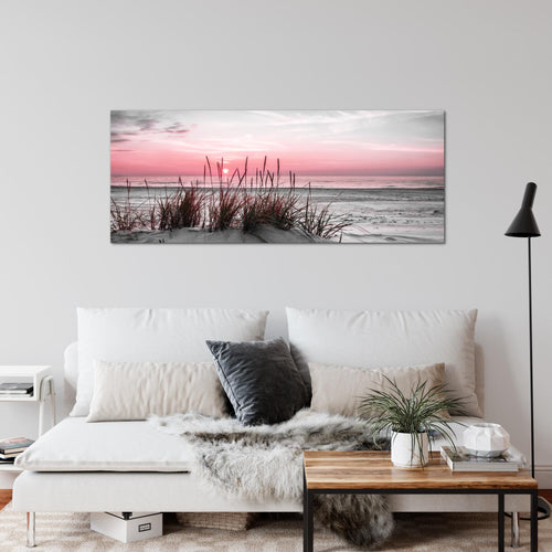 Runa Art Wandbild Landschaft 100 x 40 cm Modern Bild auf Vlies Leinwand Rosa Wohnzimmer Schlafzimmer Büro Strand 043712b