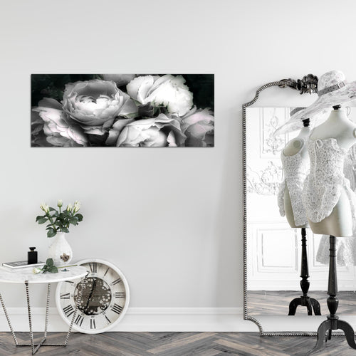 Runa Art Wandbild Blumen Rosen 1 Teilig 100 x 40 cm Modern Bild auf Vlies Leinwand Vintage Wohnzimmer Schwarz Bunt 039112c