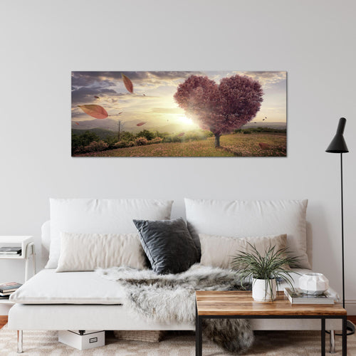 Runa Art Wandbild Herbst Baum Herz 1 Teilig 100 x 40 cm Modern Bild auf Vlies Leinwand Panorama Wohnzimmer Schlafzimmer Beige Braun 605812c