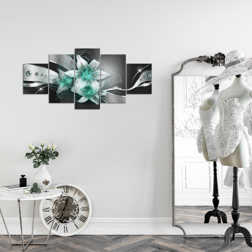 Runa Art Wandbilder Blumen Lilien 5 Teilig Bild auf Vlies Leinwand Deko Wohnzimmer Abstrakt Schwarz Türkis 039652b