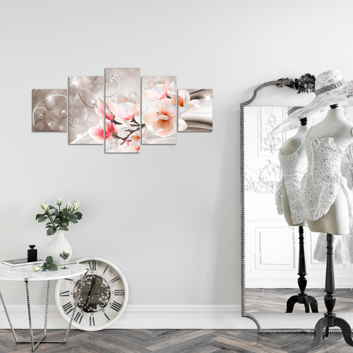 Runa Art Wandbilder Blumen Abstrakt 5 Teilig Bild auf Vlies Leinwand Deko Wohnzimmer Diamant Beige Braun 035352b