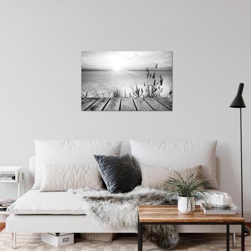 Runa Art Bild Brücke Am See Modern Wandbilder Wohnzimmer Schlafzimmer 1 Teilig - Made In Germany - Landschaft Schwarz Weiss Flur 034315c