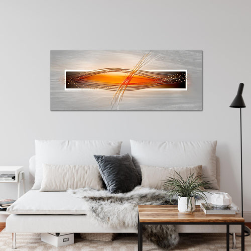 Runa Art Wandbild Abstrakt 100 x 40 cm Modern Bild auf Vlies Leinwand Orange Wohnzimmer Schlafzimmer Büro Wellen 103312c