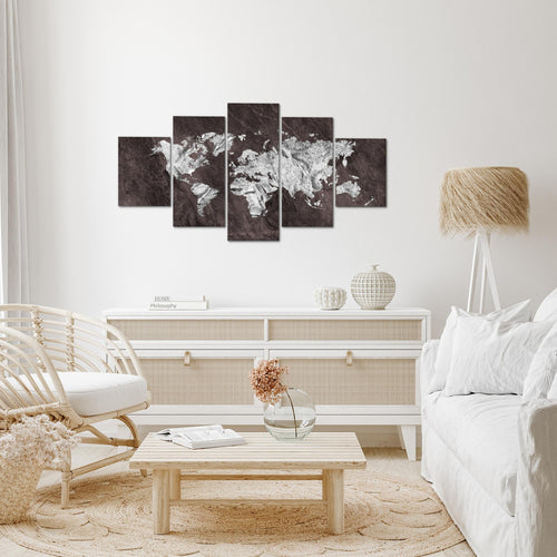 Runa Art Wandbilder Weltkarte 5 Teilig Bild auf Vlies Leinwand Deko Büro Wohnzimmer Landkarte Beton Braun 002952b