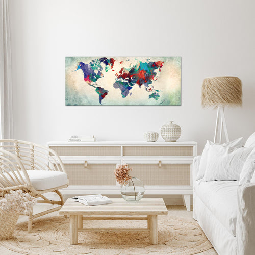 Runa Art Wandbild Weltkarte 1 Teilig 100 x 40 cm Modern Bild auf Vlies Leinwand Kontinente Büro Wohnzimmer Bunt Grün 105112b