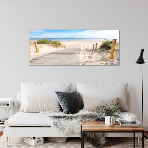 Runa Art Wandbild Landschaft 100 x 40 cm Modern Bild auf Vlies Leinwand Himmelblau Wohnzimmer Schlafzimmer Büro Strand 607312b