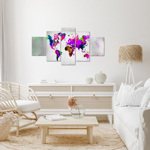 Runa Art Wandbilder Weltkarte 5 Teilig Bild auf Vlies Leinwand Deko Büro Wohnzimmer Kontinente Stein Bunt 108852c