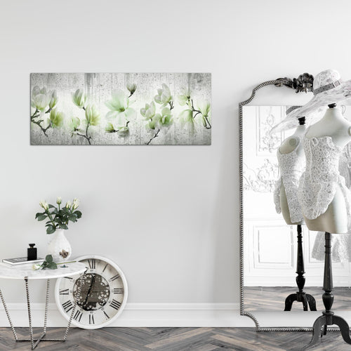 Runa Art Wandbild Blumen Magnolien 1 Teilig 100 x 40 cm Modern Bild auf Vlies Leinwand Abstrakt Wohnzimmer Grau Rosa 007712b
