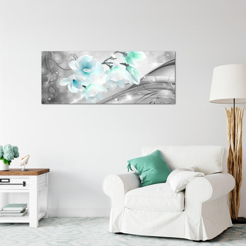 Runa Art Wandbild Blumen Abstrakt 1 Teilig 100 x 40 cm Modern Bild auf Vlies Leinwand Diamant Wohnzimmer Grau Türkis 035312c