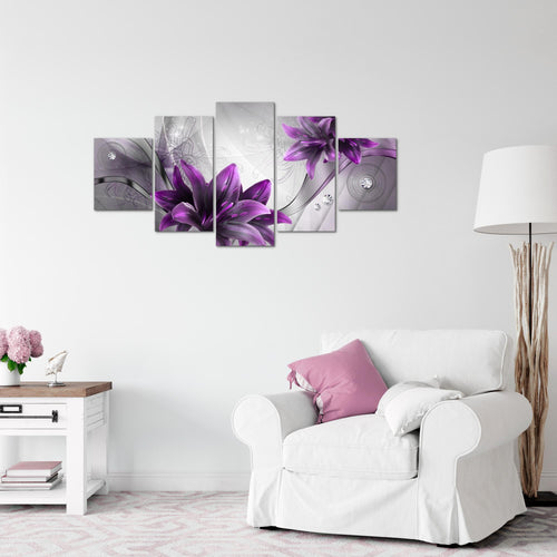 Runa Art Wandbilder Blumen Lilien 5 Teilig Bild auf Vlies Leinwand Deko Wohnzimmer Abstrakt Grau Violett 036852b
