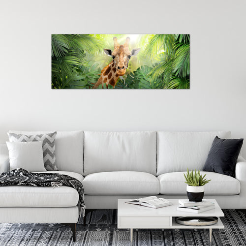 Runa Art Wandbild Giraffe Abstrakt 1 Teilig 100 x 40 cm Modern Bild auf Vlies Leinwand Tiere Wohnzimmer Schlafzimmer Grün 037512c