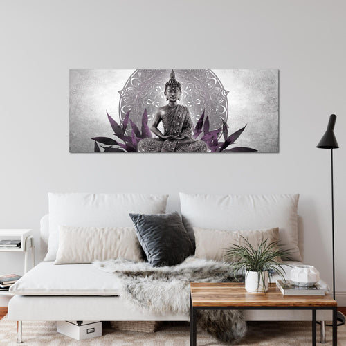 Runa Art Wandbild Buddha 1 Teilig 100 x 40 cm Modern Bild auf Vlies Leinwand Orientalisch Wohnzimmer Schlafzimmer Schwarz Weiss 031212c